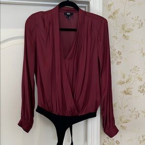 PAIGE Burgundy Wrap-Front Long Sleeve Bodysuit